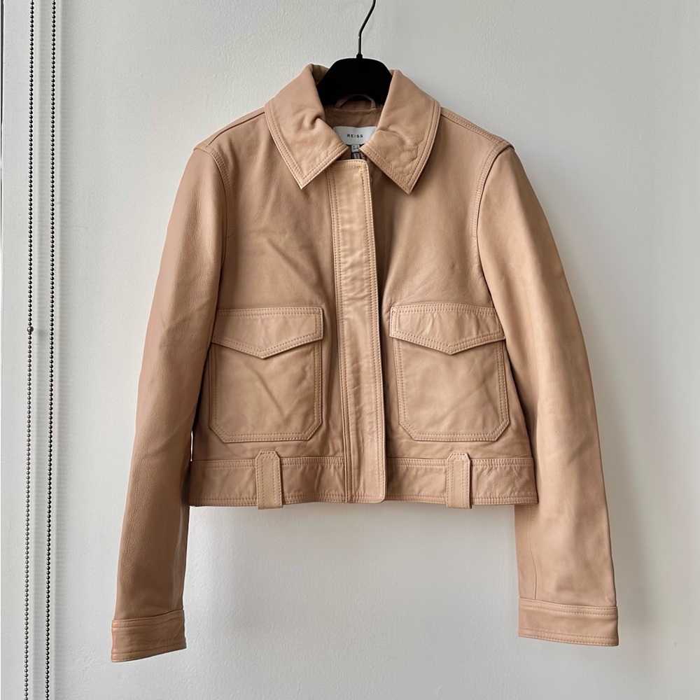 REISS Katia Leather Trucker Jacket - Picture 2 of 6